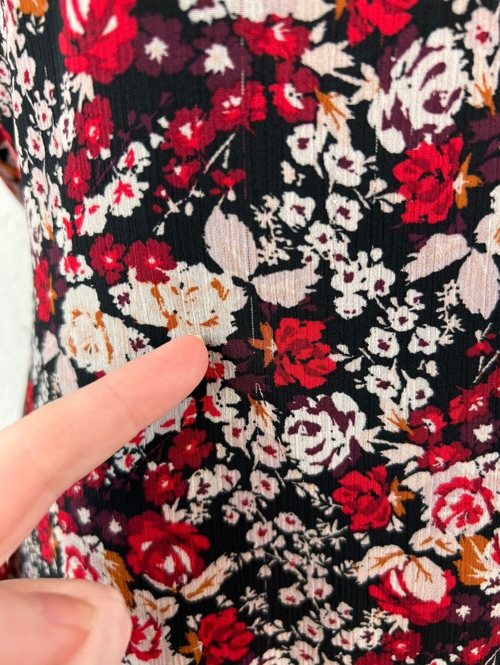 Rose & Olive Black and Red Floral Mini Dress Tie Waist Cottagecore size Small - Picture 6 of 10